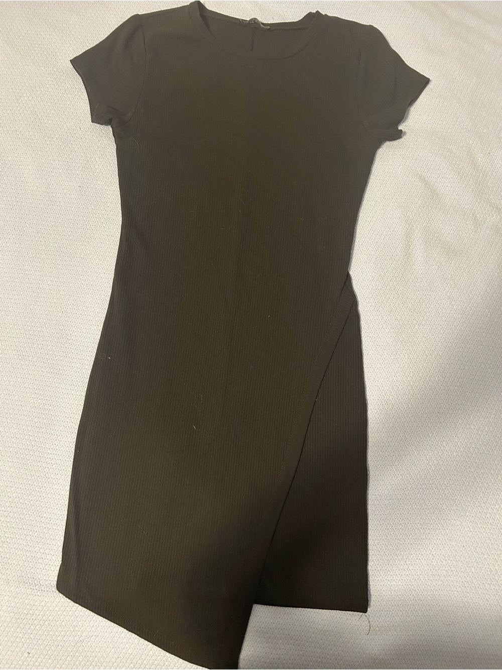 Cotton On Black Ribbed Short-Sleeve Asymmetric Dress